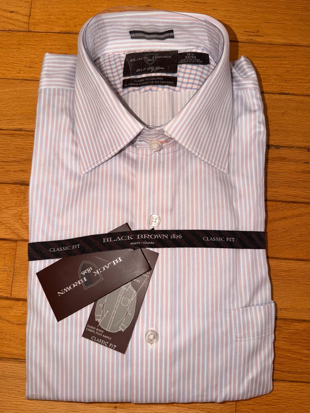 New men’s Black Brown 1826 15.5” neck 32/33 Classic Fit button down shirt